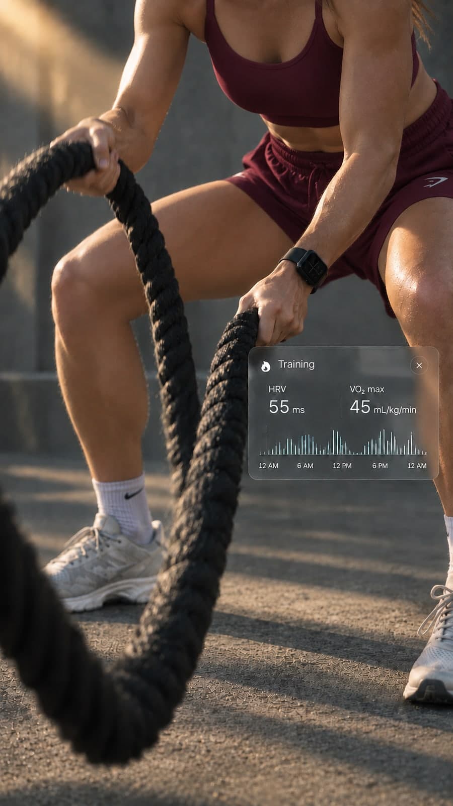 Battle ropes, heart-rate variability on a watch